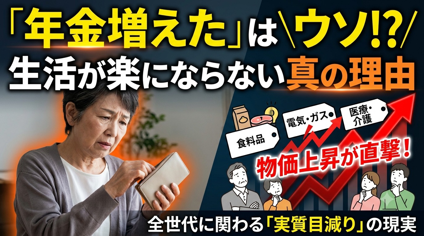 「年金増えた」はウソ!? 生活が楽にならない真の理由。食料品・電気ガス・医療介護の物価上昇が直撃し、全世代に関わる「実質目減り」の現実。